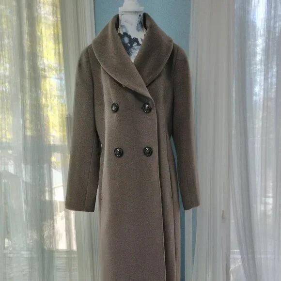 Cinzia Rocca Shawl-Collar Wool Maxi Coat,Taupe size 8 - Picture 2 of 16